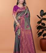 green woven  designer pallu banarasi art silk saree