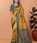 yellow woven  designer pallu banarasi art silk saree