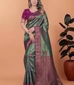 green woven  designer pallu banarasi art silk saree