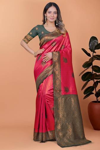 orange woven  designer pallu banarasi art silk saree