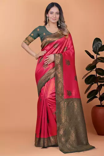 orange woven  designer pallu banarasi art silk saree