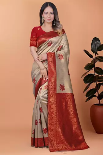 cream woven  designer pallu banarasi art silk saree