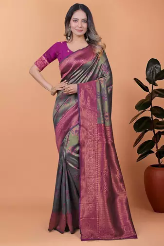 green woven  designer pallu banarasi art silk saree