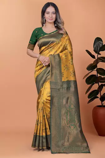 yellow woven  designer pallu banarasi art silk saree