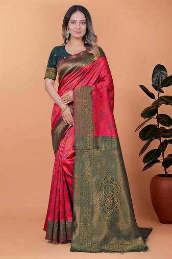 orange woven  designer pallu banarasi art silk saree