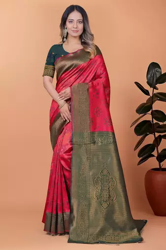 orange woven  designer pallu banarasi art silk saree