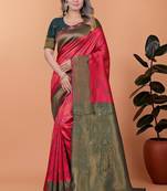 orange woven  designer pallu banarasi art silk saree