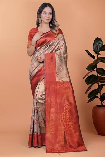cream woven  designer pallu banarasi art silk saree