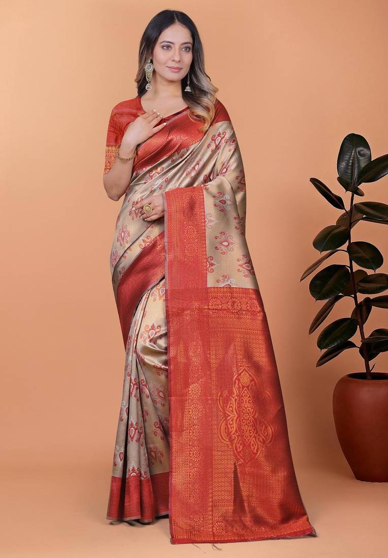 cream woven  designer pallu banarasi art silk saree