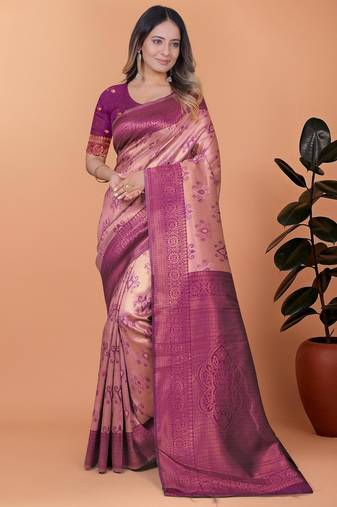 purple woven  designer pallu banarasi art silk saree