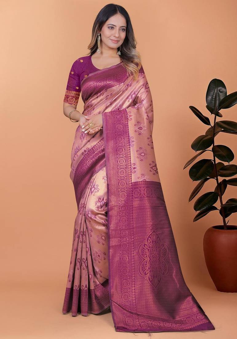 purple woven  designer pallu banarasi art silk saree