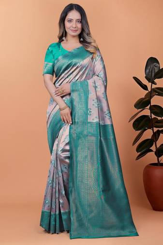 pink woven  designer pallu banarasi art silk saree