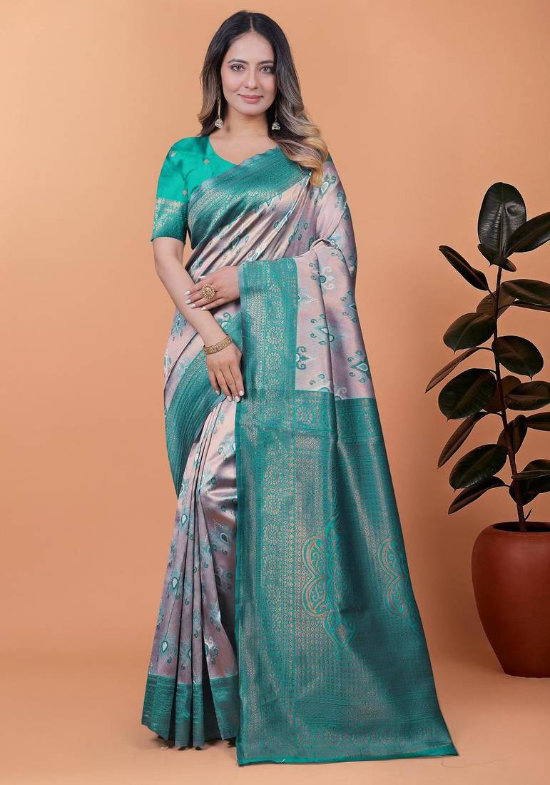 pink woven  designer pallu banarasi art silk saree