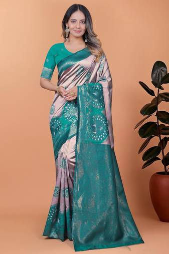 pink woven  designer pallu banarasi art silk saree