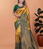 yellow woven  designer pallu banarasi art silk saree