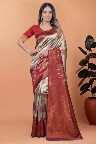 cream woven  designer pallu banarasi art silk saree