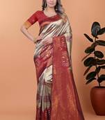 cream woven  designer pallu banarasi art silk saree
