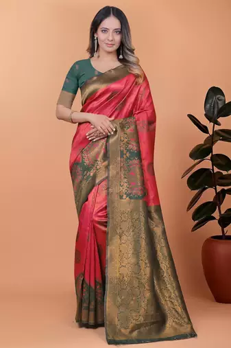 orange woven  designer pallu banarasi art silk saree