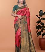 orange woven  designer pallu banarasi art silk saree