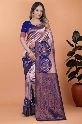 pink woven  designer pallu banarasi art silk saree