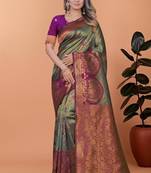 green woven  designer pallu banarasi art silk saree