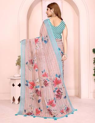 mustard printed  designer pallu linen saree 3