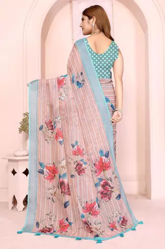 mustard printed  designer pallu linen saree