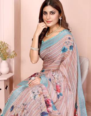 mustard printed  designer pallu linen saree 4