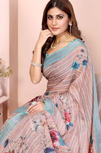 mustard printed  designer pallu linen saree