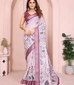 light purple printed  designer pallu linen saree