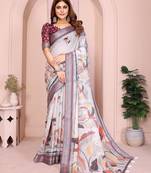 grey printed  designer pallu linen saree