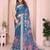 teal printed  designer pallu linen saree