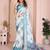 off white printed  designer pallu linen saree