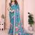 teal printed  designer pallu linen saree
