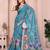 teal printed  designer pallu linen saree