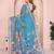 teal printed  designer pallu linen saree