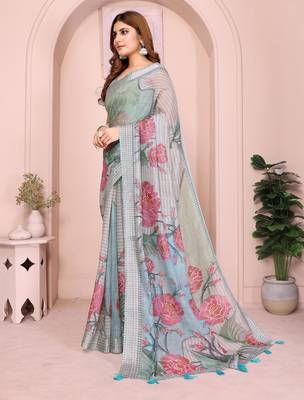 grey printed  designer pallu linen saree 2