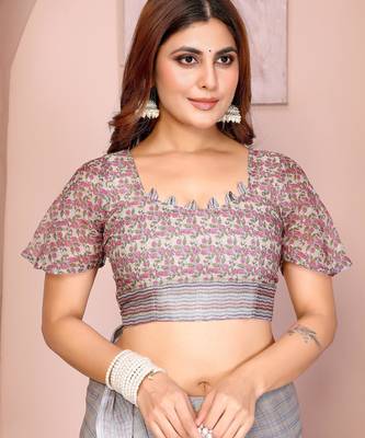 grey printed  designer pallu linen saree 5