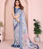 grey printed  designer pallu linen saree
