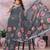 dark grey printed  designer pallu linen saree