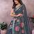 dark grey printed  designer pallu linen saree