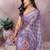 purple printed  designer pallu linen saree