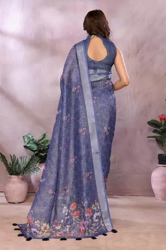 lavender printed  designer pallu linen saree