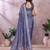 lavender printed  designer pallu linen saree