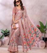 mustard printed  designer pallu linen saree