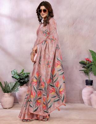 mustard printed  designer pallu linen saree 2