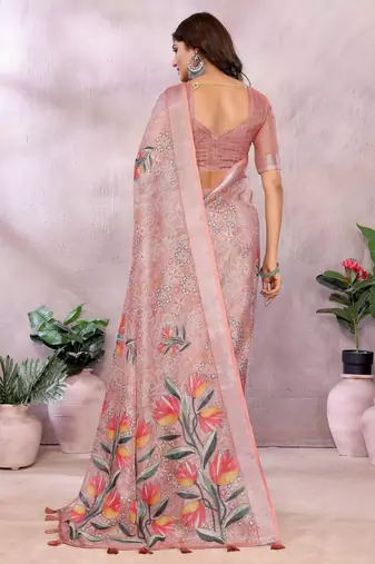 mustard printed  designer pallu linen saree
