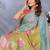 sky blue printed  designer pallu linen saree