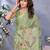 parrot green printed  designer pallu linen saree
