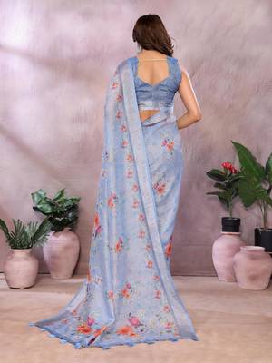 grey printed  designer pallu linen saree 3